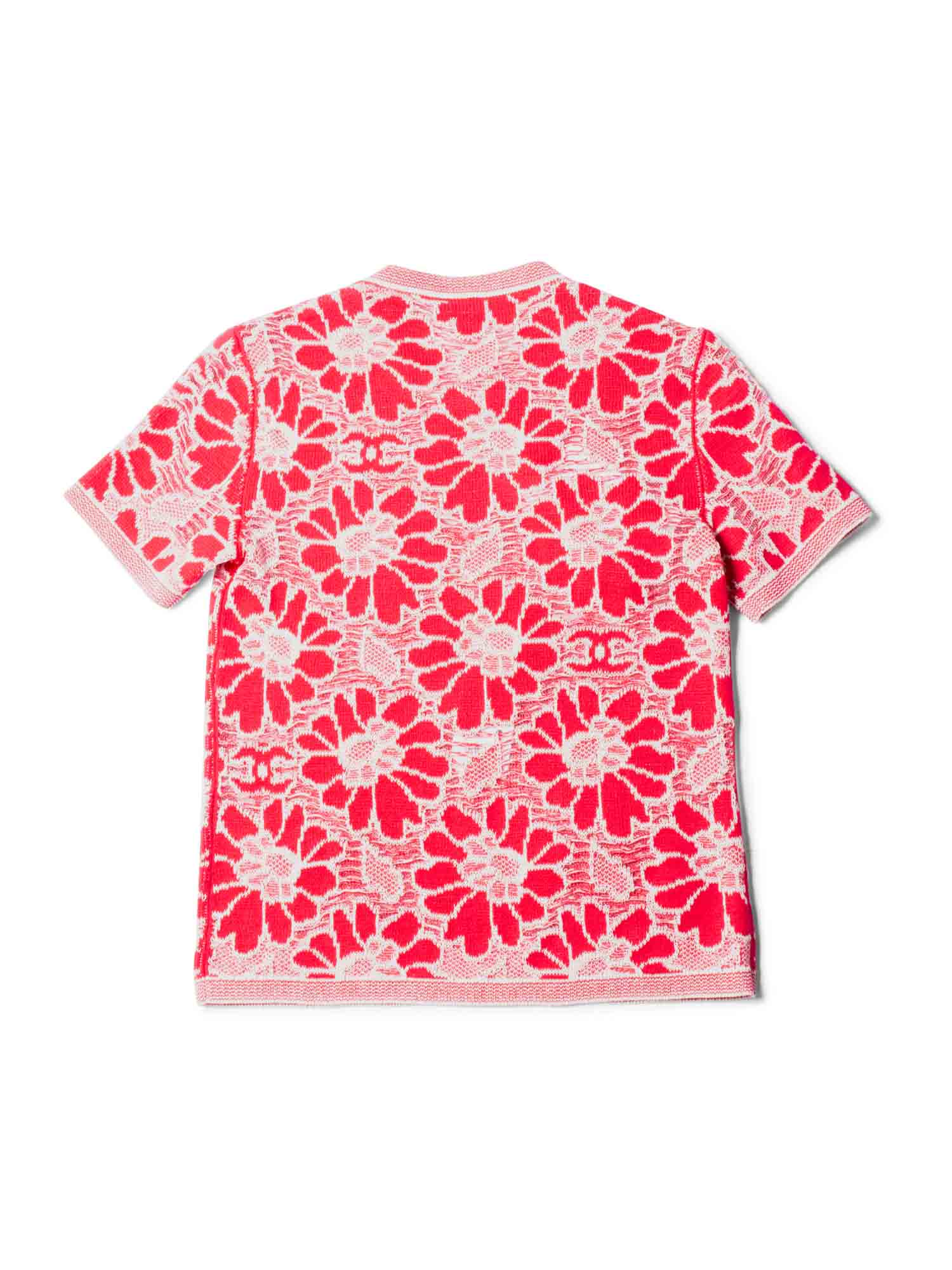 Chanel CC Logo Wool Cotton Floral Eyelet Embroidered Top Pink White