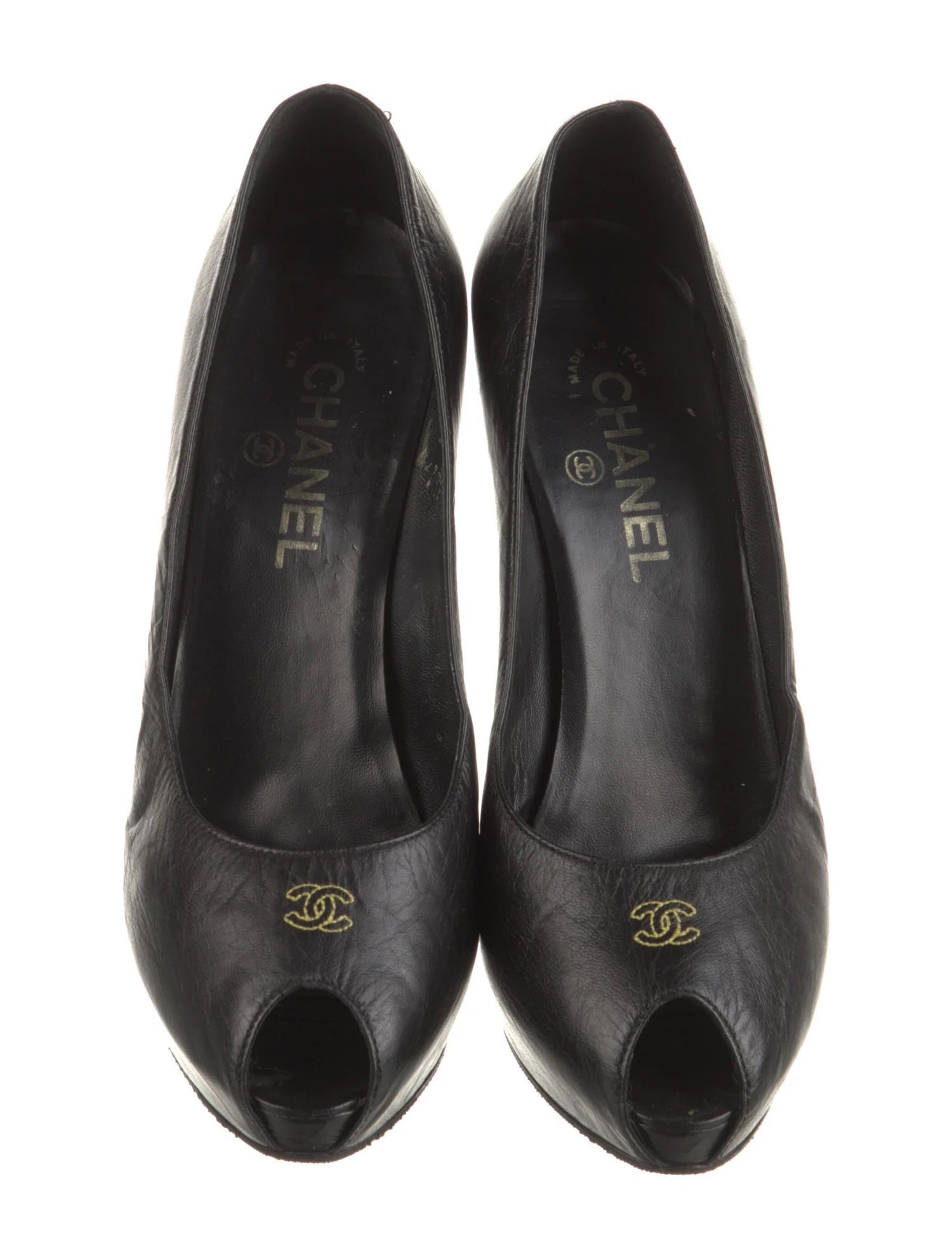 Chanel CC Calfskin Leather Peep Toe Pumps for Women
