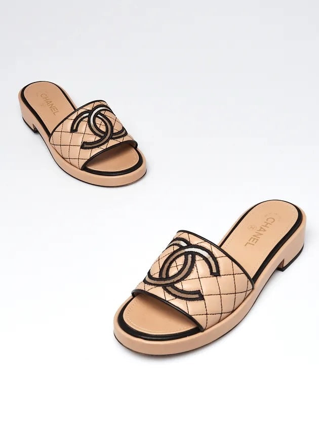 Chanel CC Quilted Lambskin Leather Mules for Women