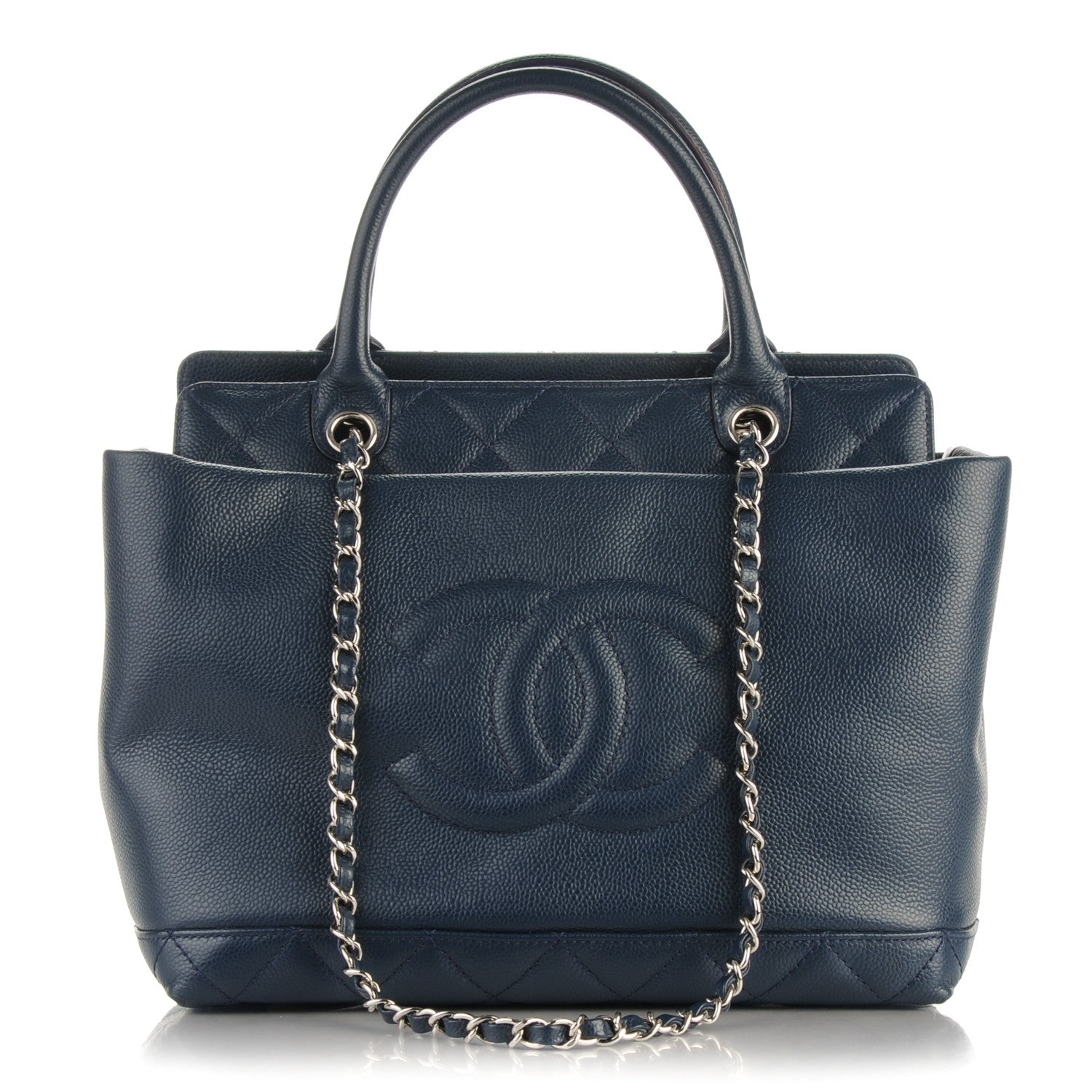 Chanel CC SOFT CAVIAR TOP HANDLE Leather Tote Bag