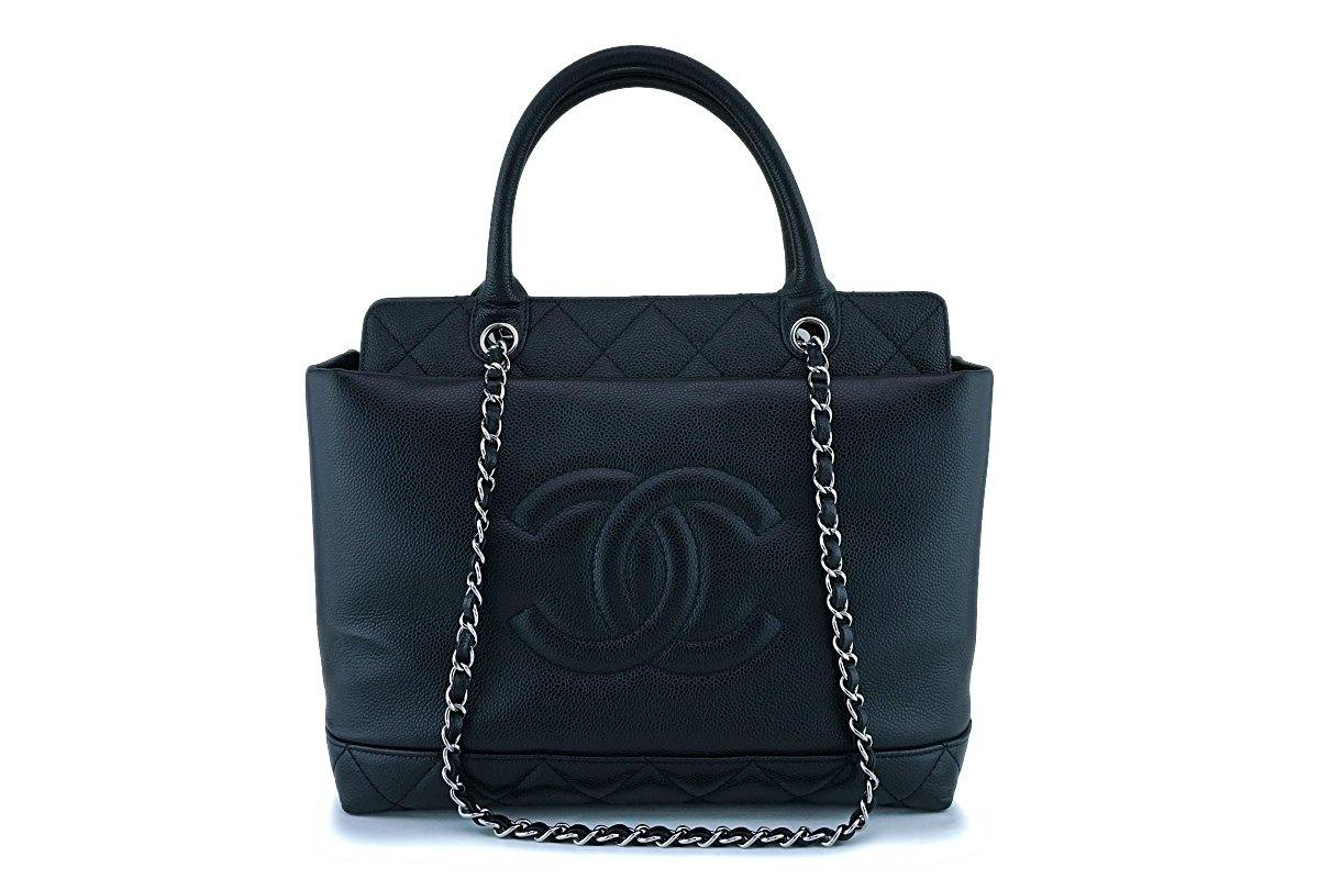 Chanel CC SOFT CAVIAR TOP HANDLE Leather Tote Bag