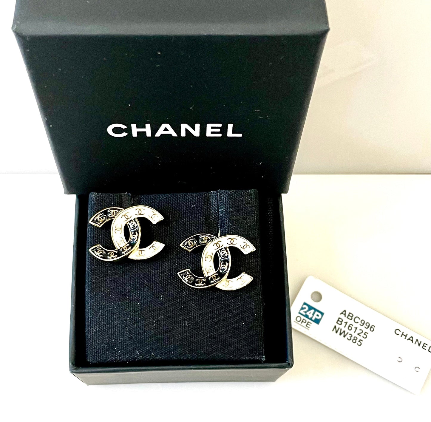 Chanel Cc Gold Tone & Enamel Stud Earrings