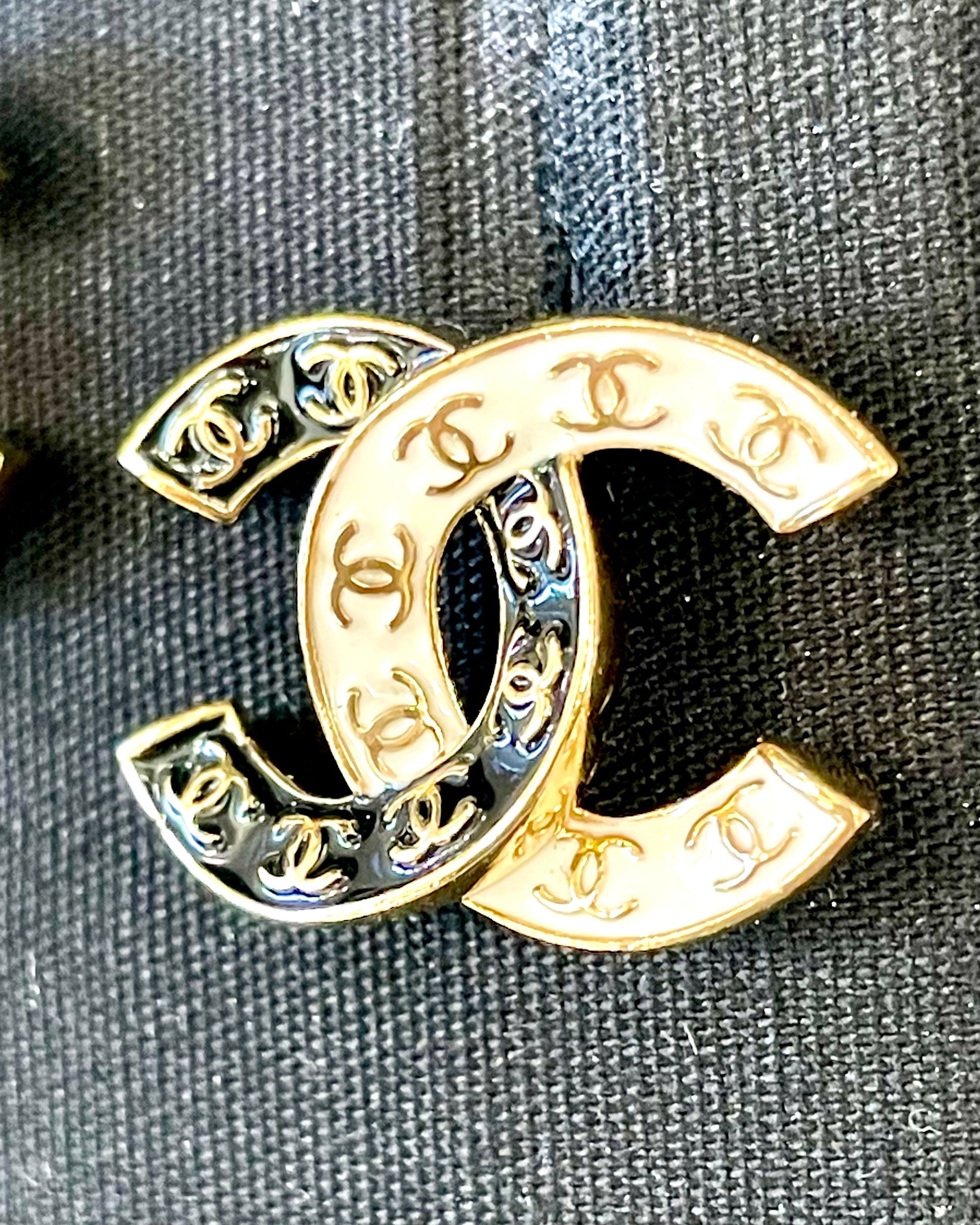 CHANEL CC GOLD TONE & ENAMEL STUD EARRINGS