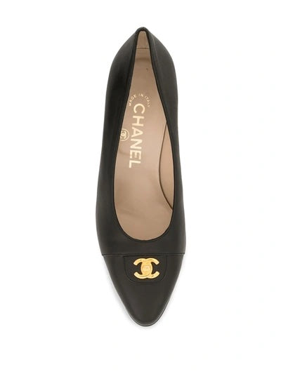 Chanel Cc Turn-Lock Pointed Toe Calfskin Leather Pumps Women Shoes