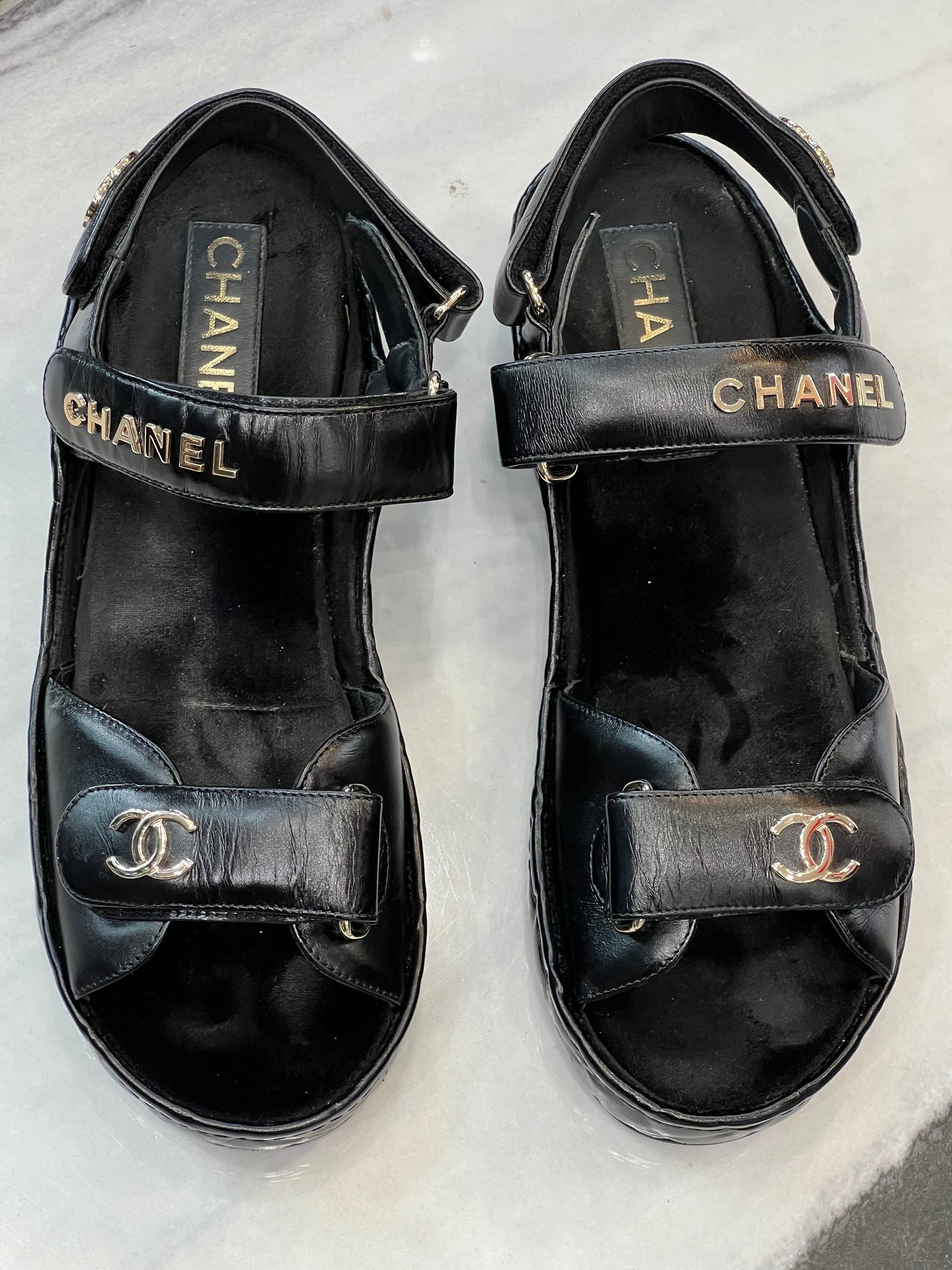 Chanel CC Logo Velcro Strap Sandals for Women