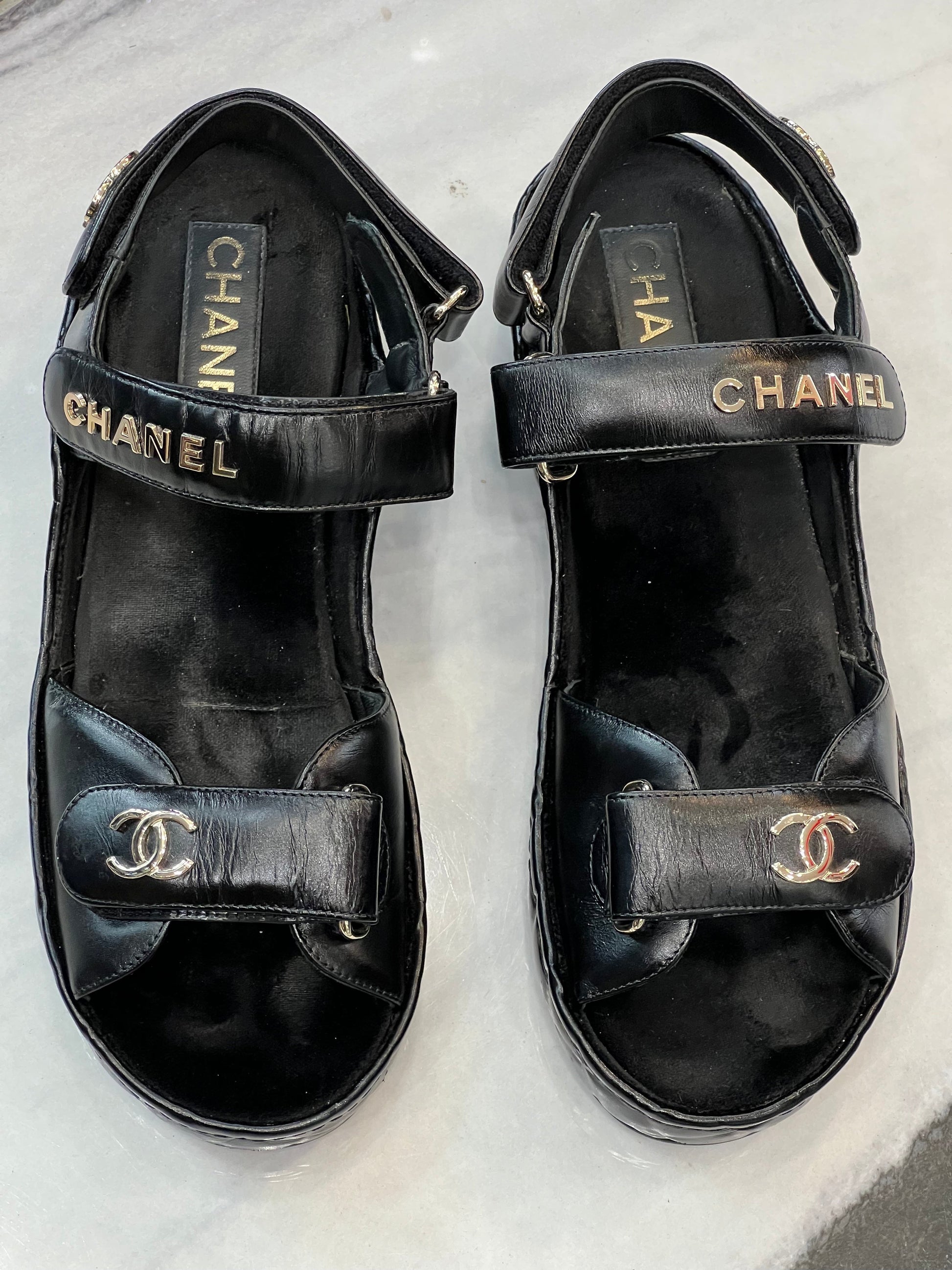 Chanel CC Logo Velcro Strap Sandals for Women