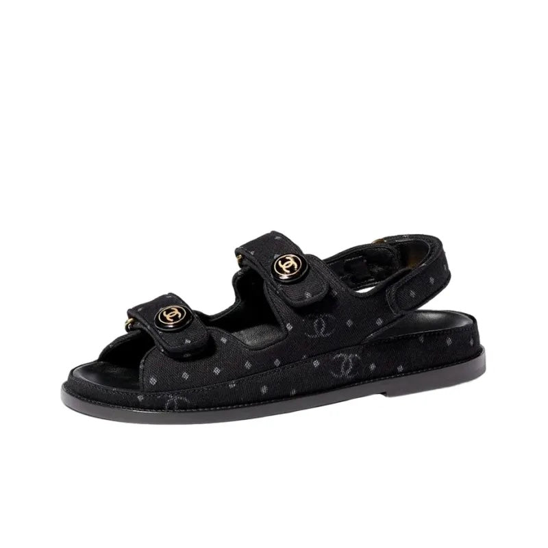 Chanel CC Velcro Printed Denim Sandals for Women