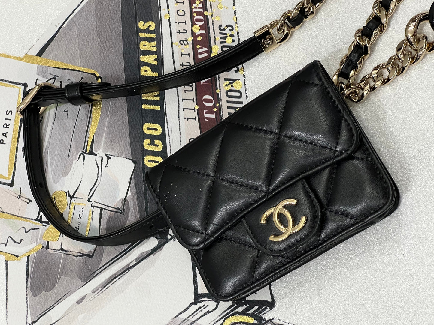 Chanel CC DIAMOND QUILTED LAMBSKIN BELT