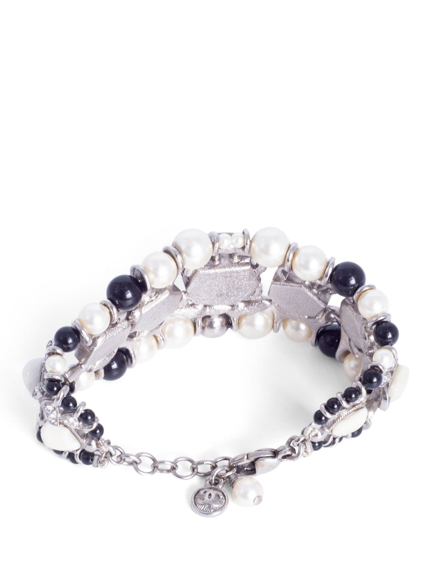 Chanel Cabochon Silver Pearl Bracelet White Black