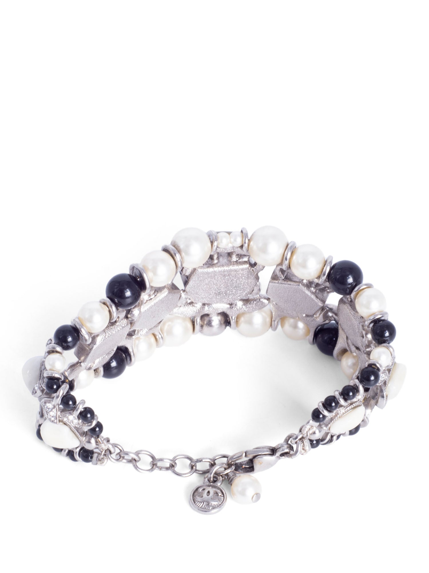 Chanel Cabochon Silver Pearl Bracelet White Black