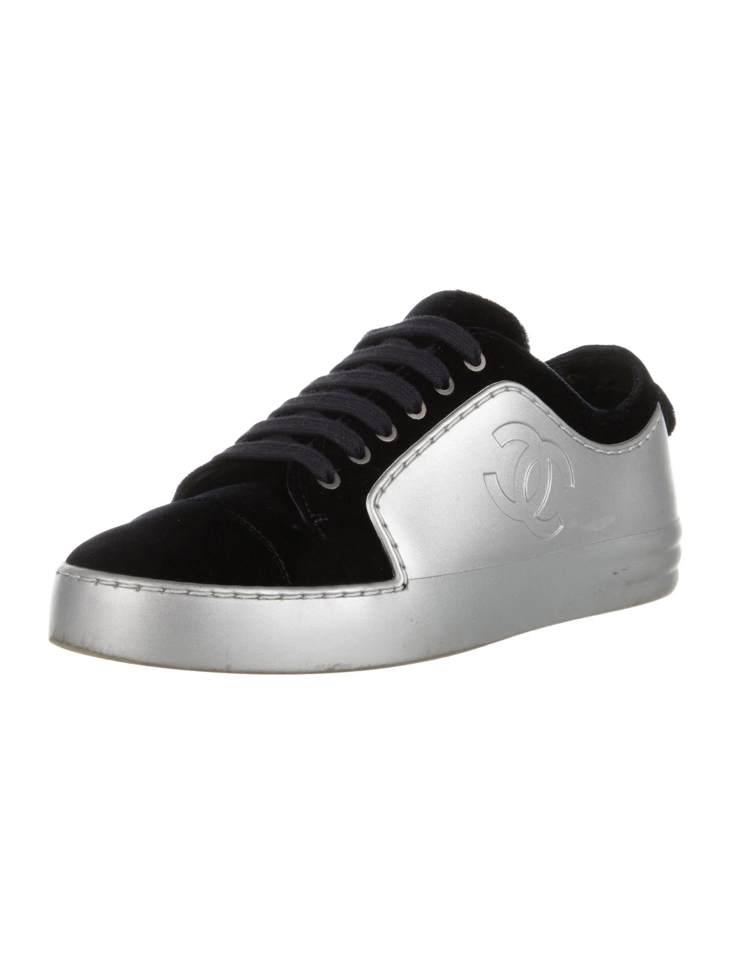 Chanel Metallic Calfskin Velvet CC Sneakers for Women