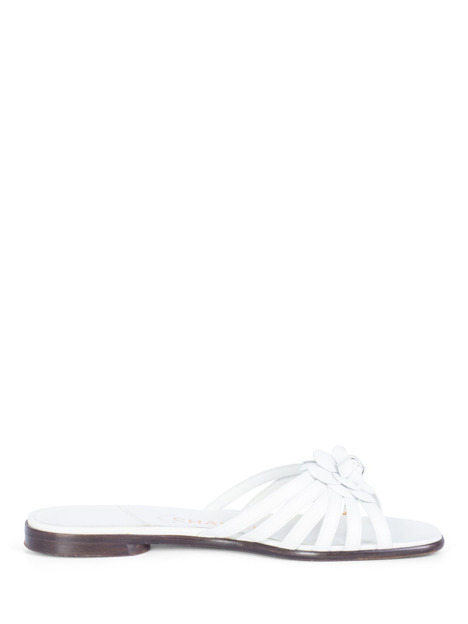 Chanel Cameilla Leather Slip On Strap Sandals White