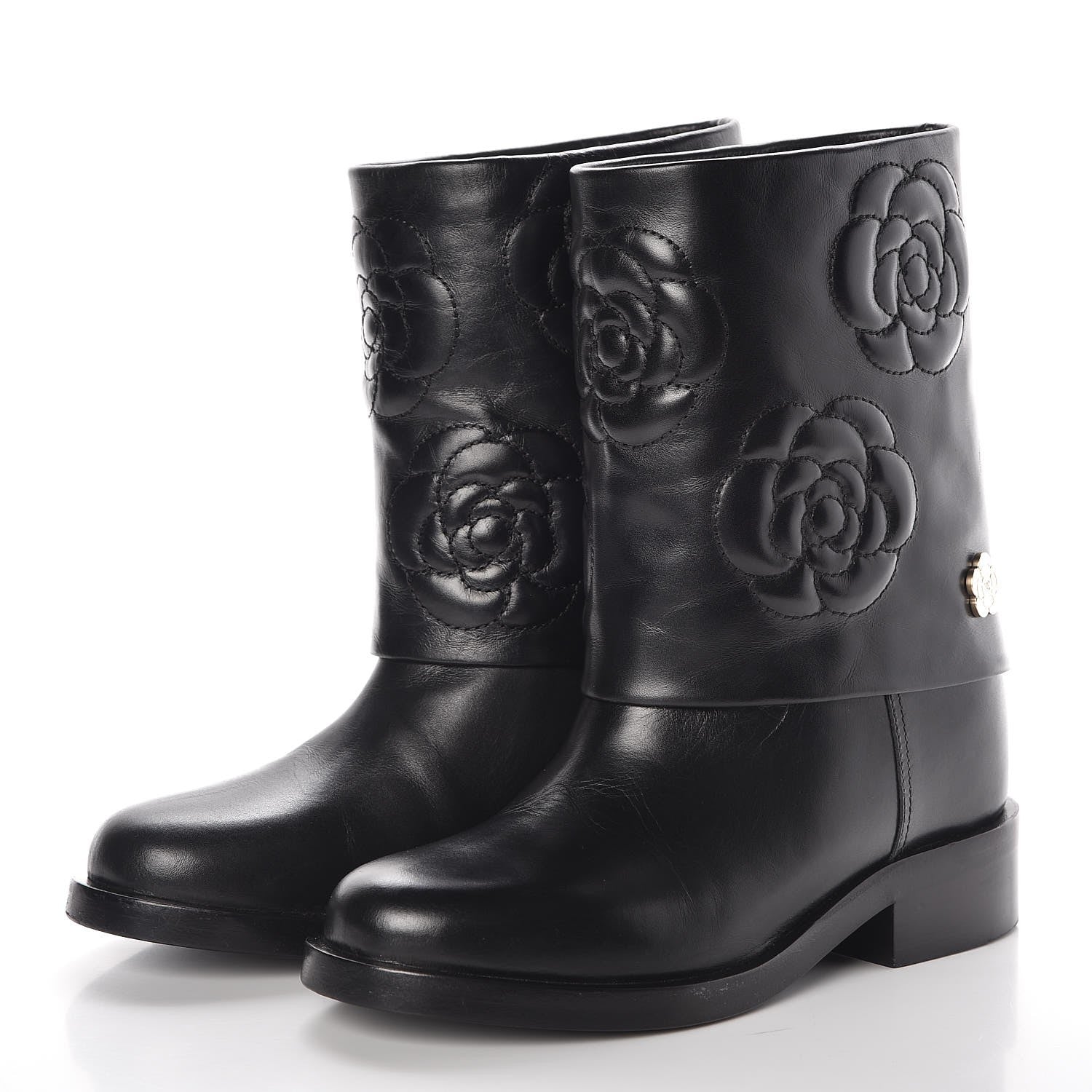 CHANEL CAMELLIA LEATHER BOOTS