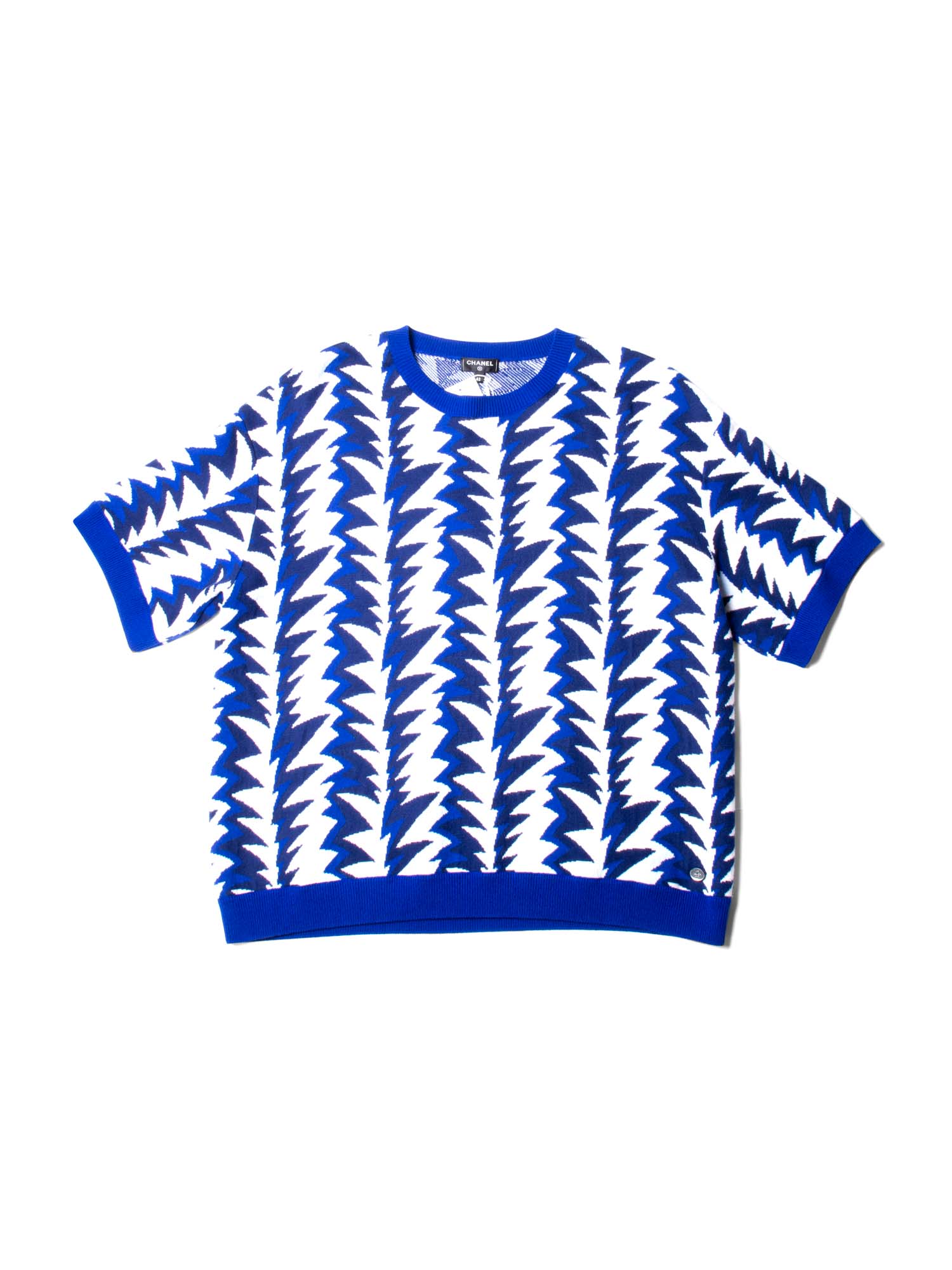 Chanel Cashmere Blend Abstract Oversized Sweater Blue White