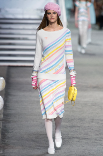 Chanel Cashmere CC Logo La Pausa Stripe Sweater Rainbow White