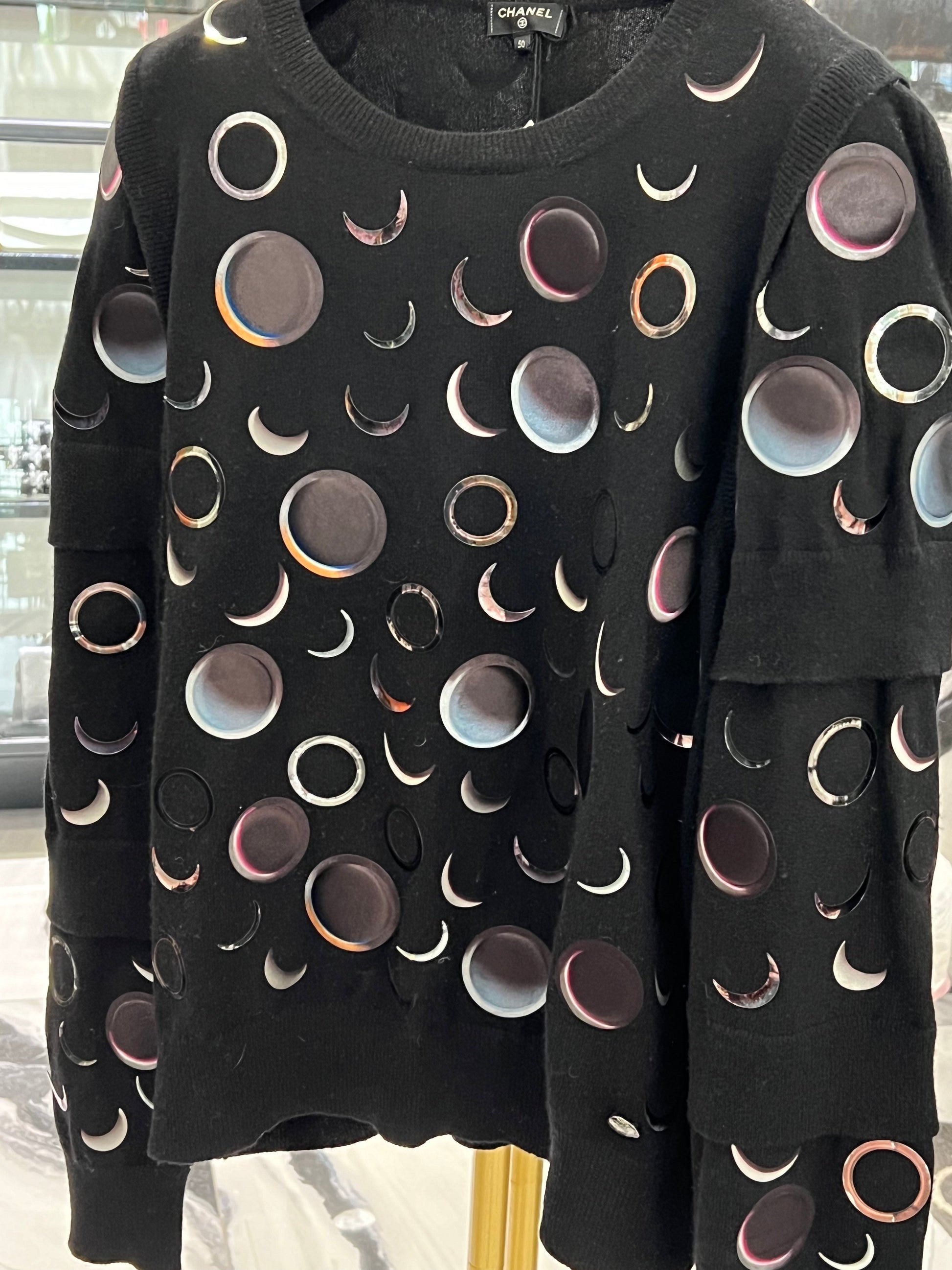 CHANEL CASHMERE ABSTRACT SPACE MOON RUNWAY SWEATER