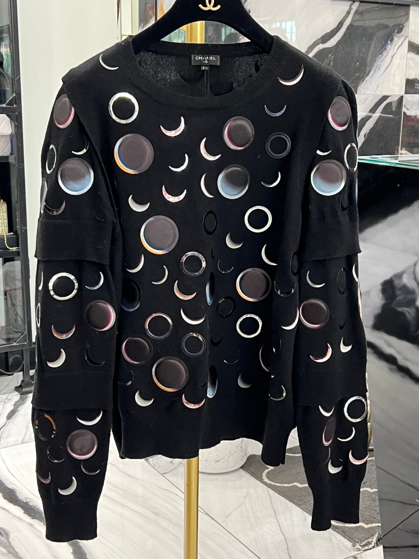 Chanel Cashmere Abstract Space Moon Runway Sweater Handbag