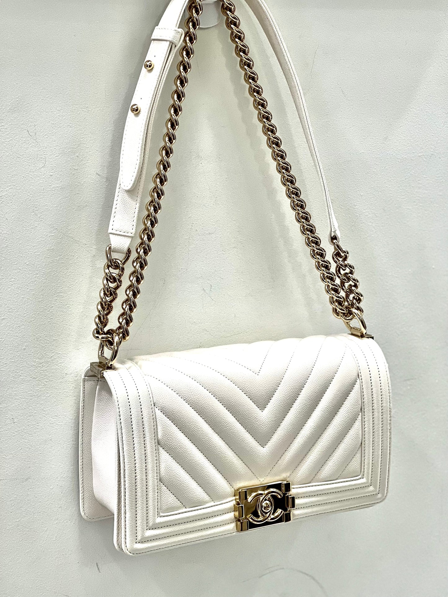 Chanel CAVIAR CHEVRON QUILTED BOY FLAP Shoulder Bag