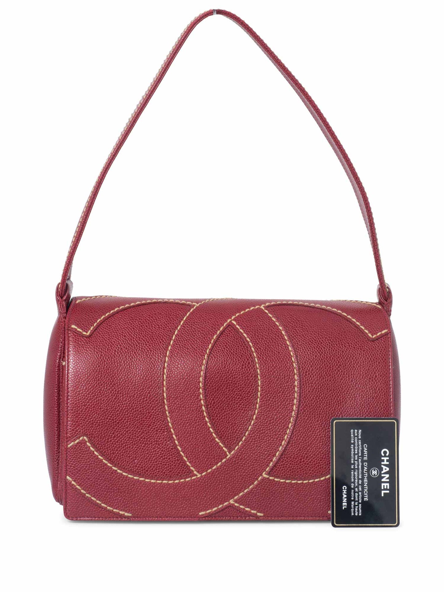 Chanel Caviar Leather CC Logo Flap Hobo Bag Red