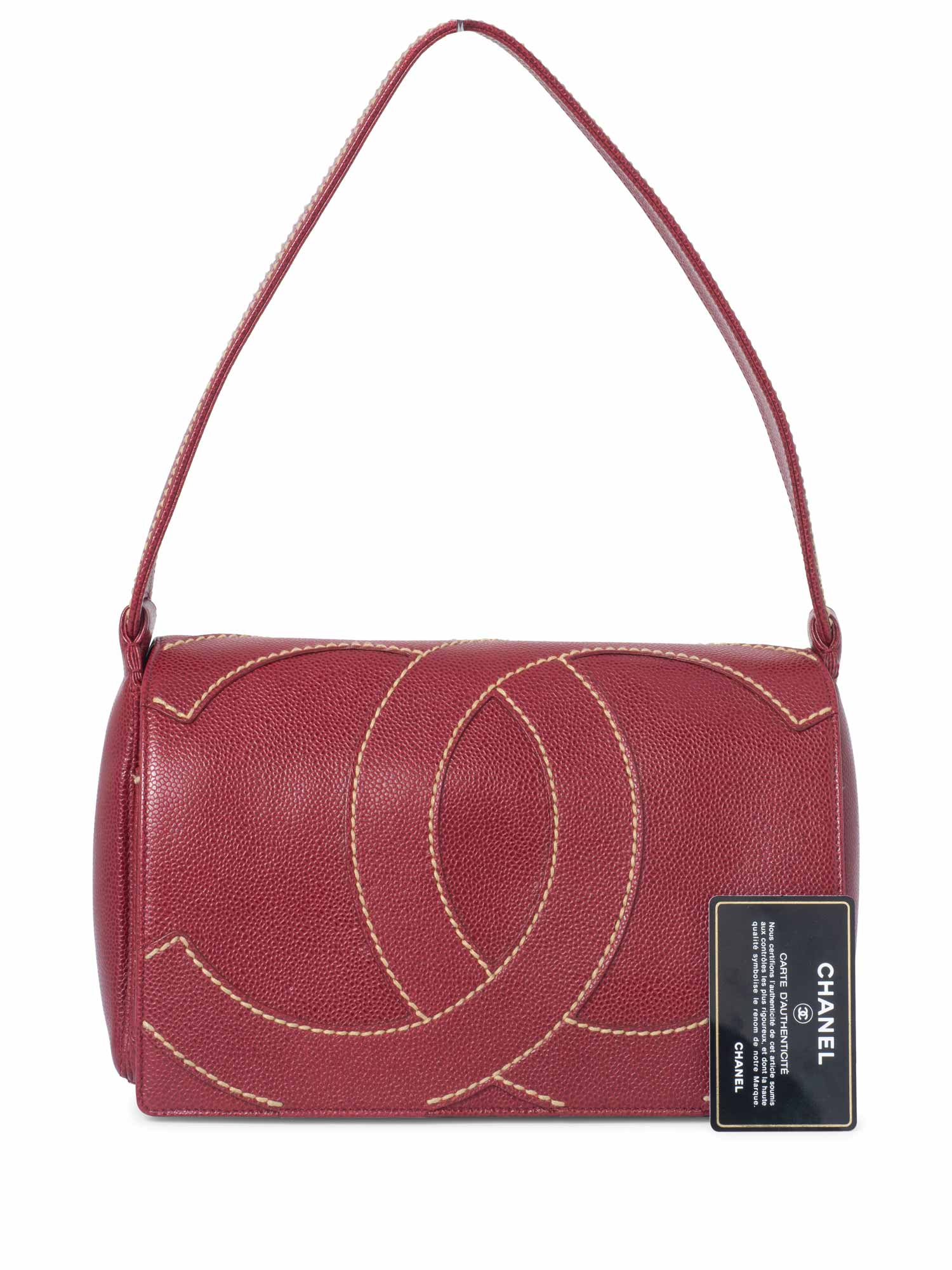Chanel Caviar Leather CC Logo Flap Hobo Bag Red