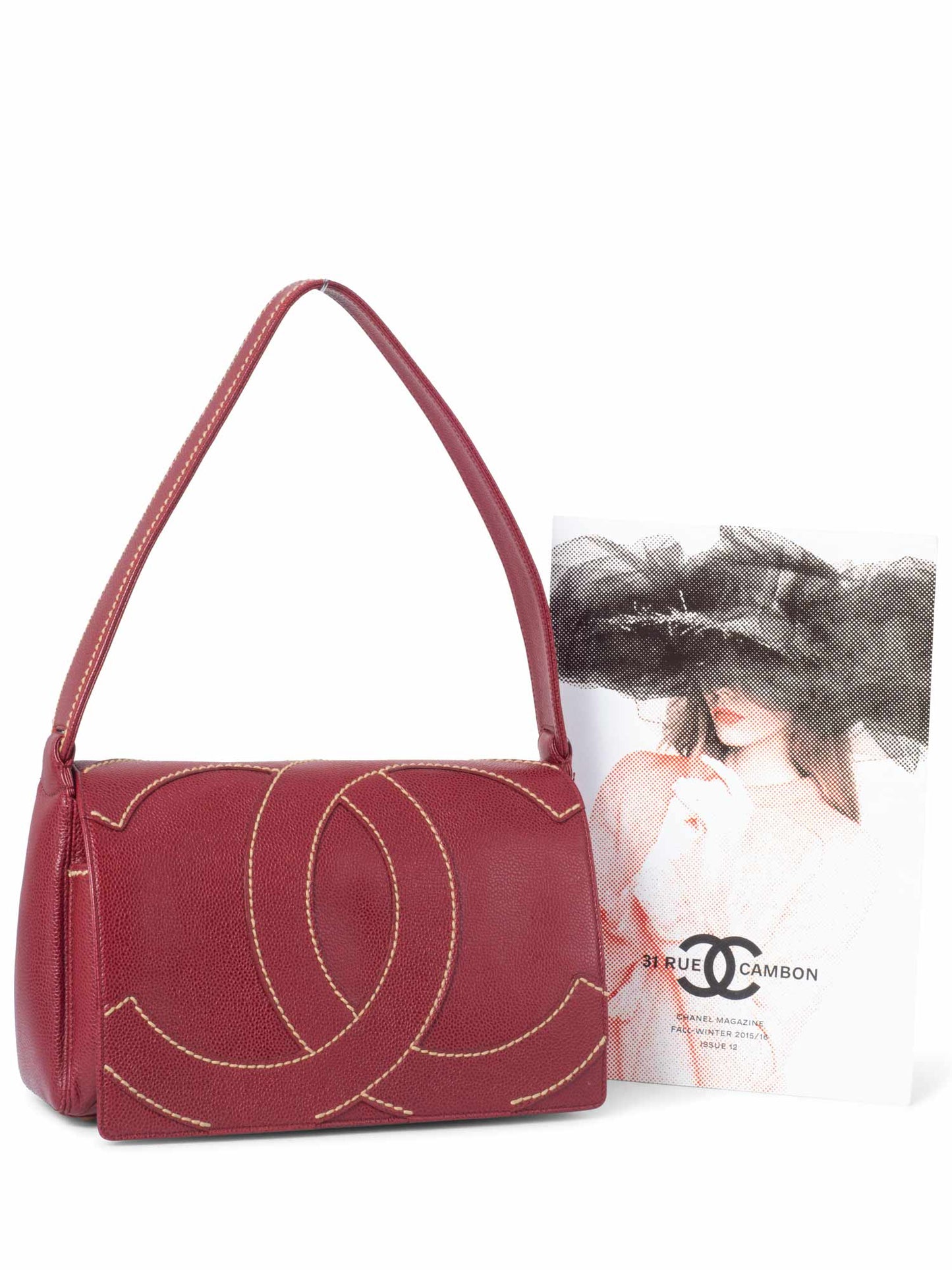 Chanel Caviar Leather CC Logo Flap Hobo Bag Red
