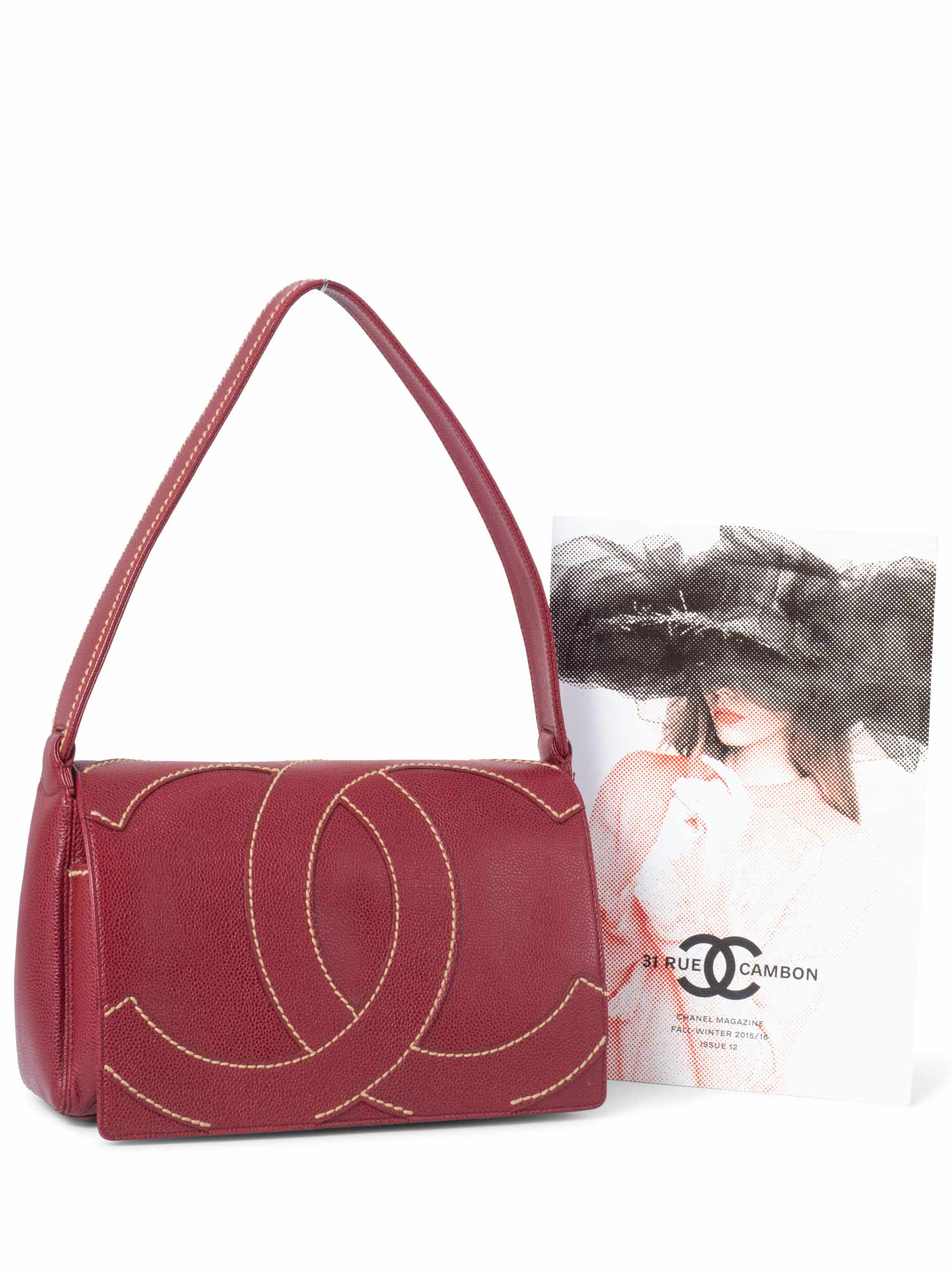 Chanel Caviar Leather CC Logo Flap Hobo Bag Red