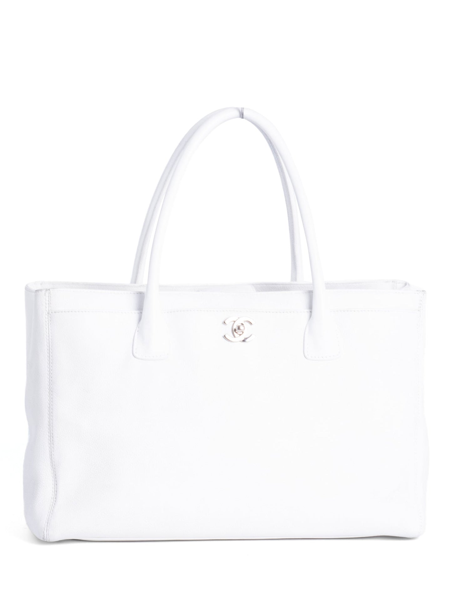 Chanel Caviar Leather Cerf Executive Shopper Tote White Silver