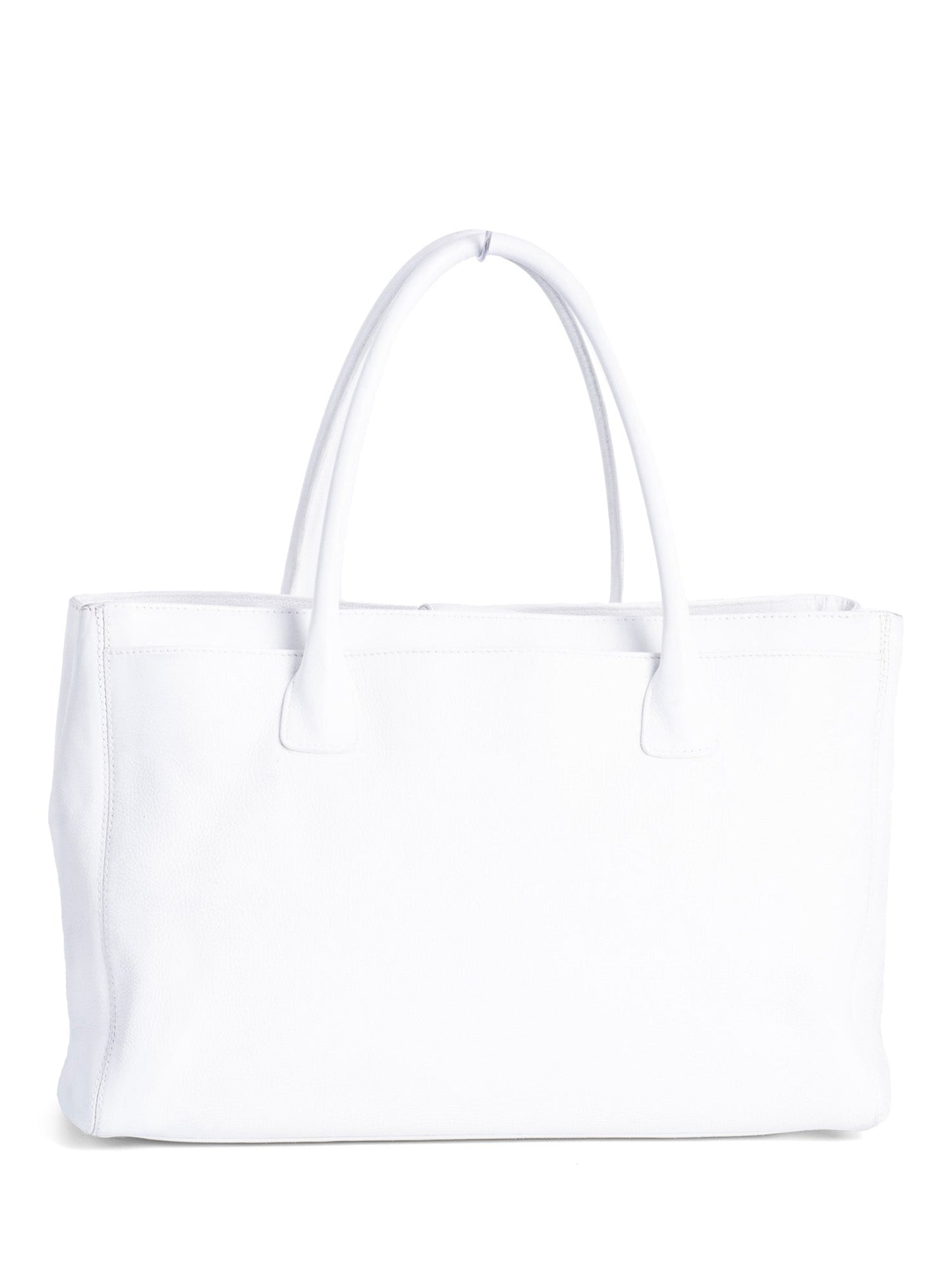Chanel Caviar Leather Cerf Executive Shopper Tote White Silver