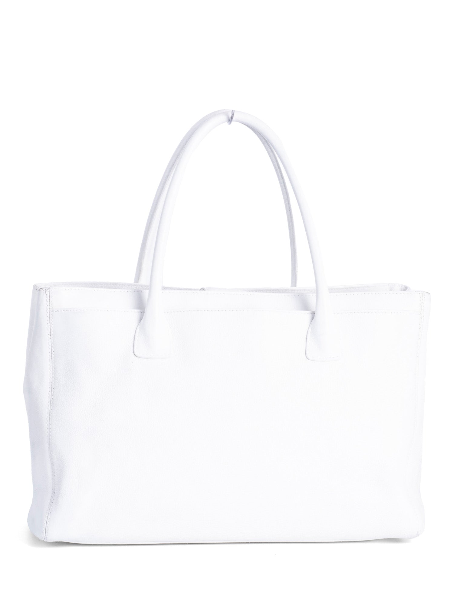 Chanel Caviar Leather Cerf Executive Shopper Tote White Silver