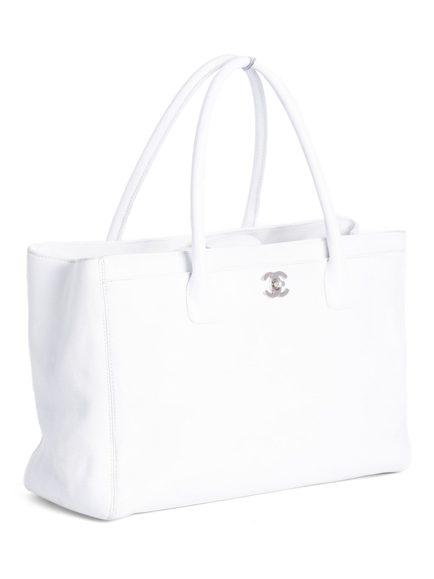 Chanel Caviar Leather Cerf Executive Shopper Tote White Silver