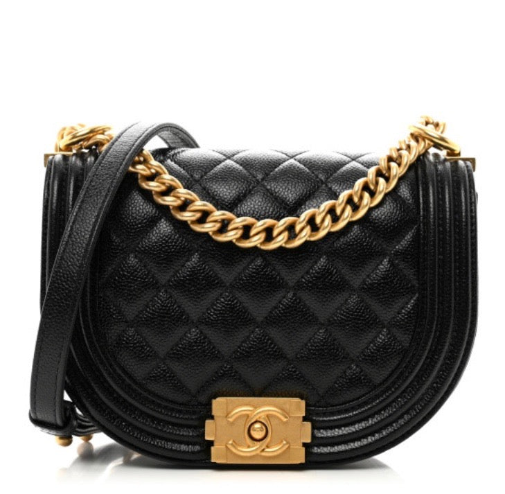Chanel CAVIAR QUILTED BOY Small Leather Messenger Bag