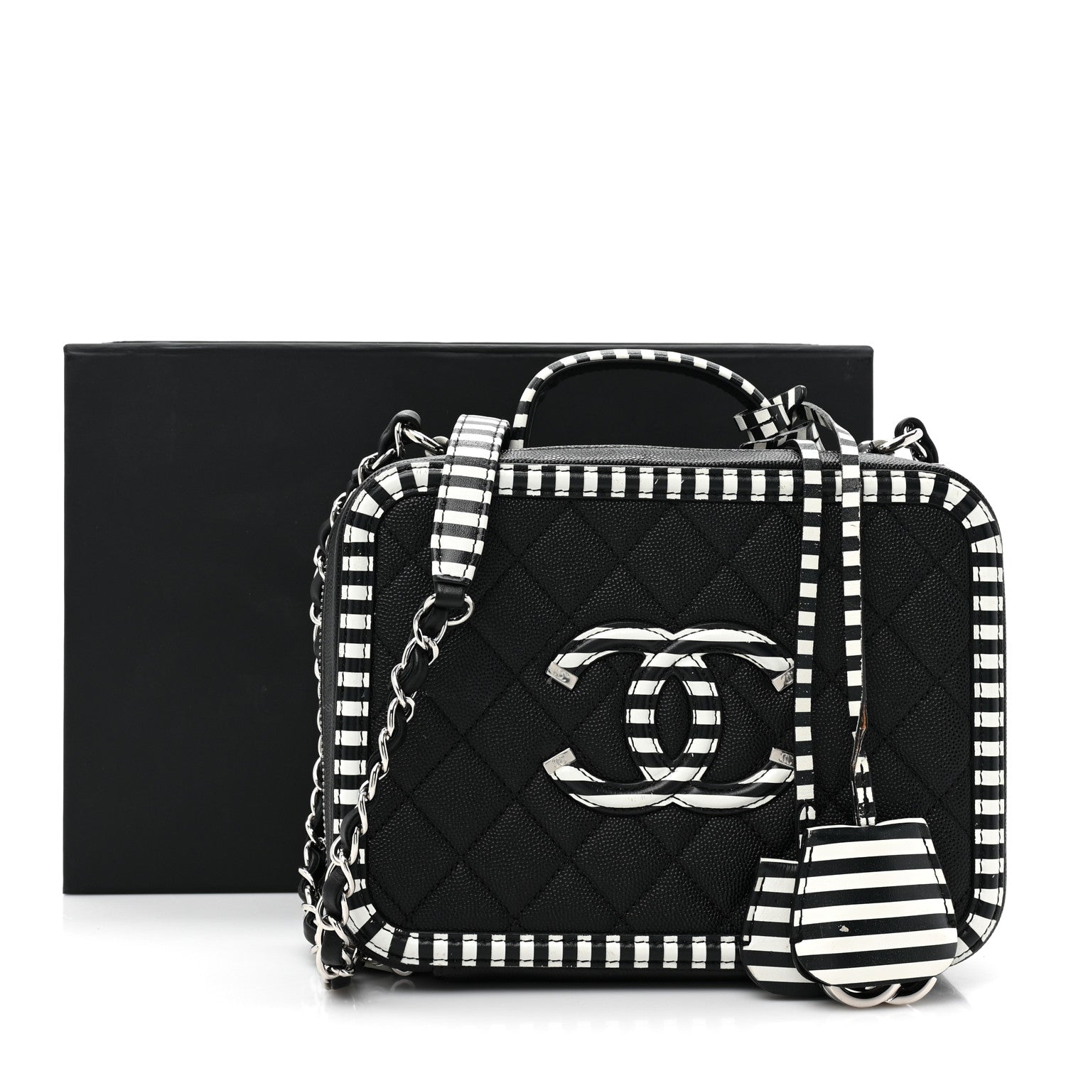Chanel Caviar Quilted Striped Medium CC Filigree Vanity Case