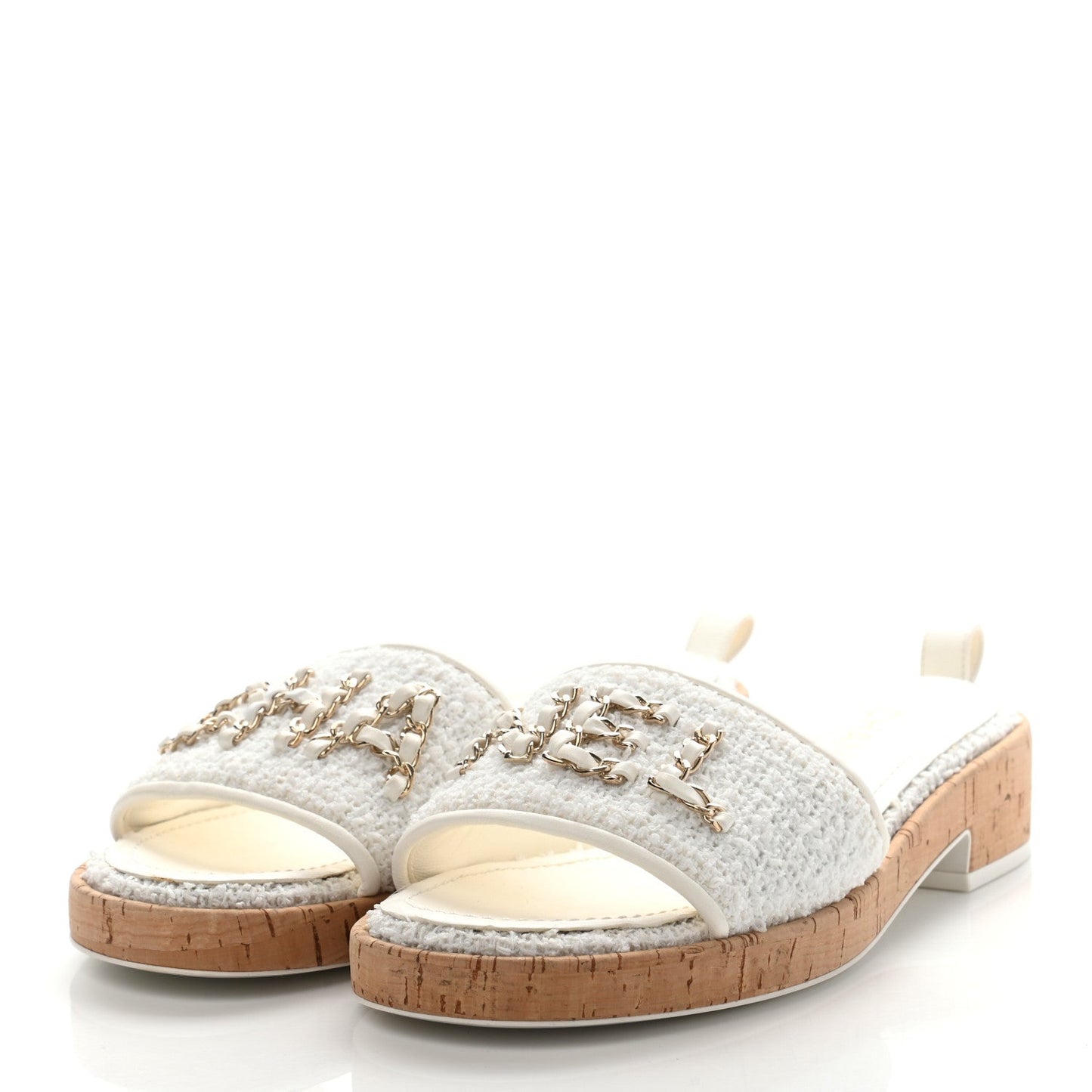 Chanel Chain Link Cha Nel Tweed Cork Mules for Women
