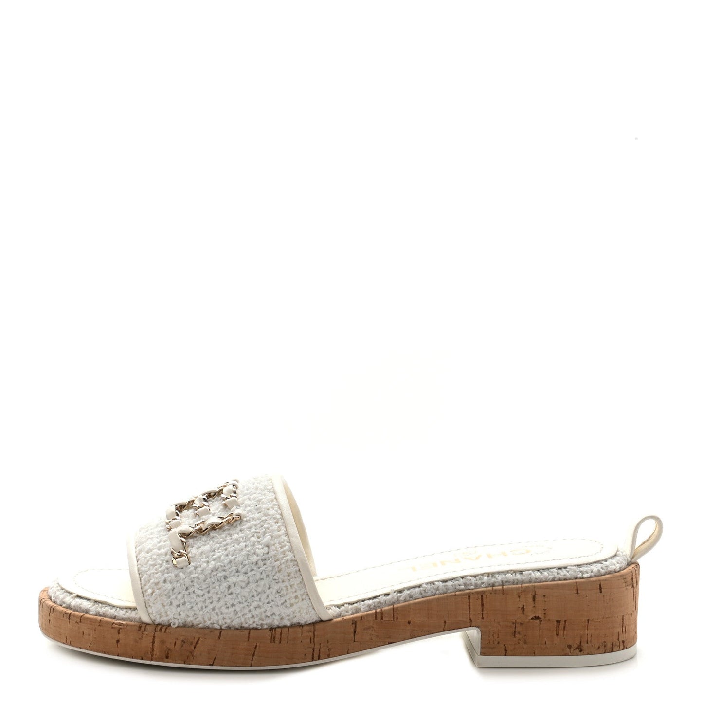 Chanel Chain Link Cha Nel Tweed Cork Mules Bag