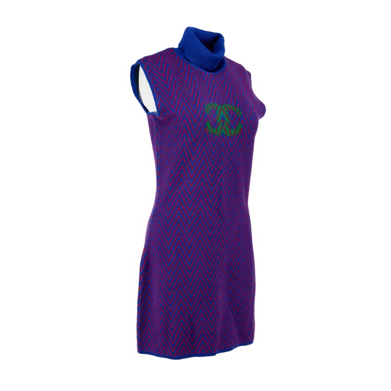 CHANEL CHEVRON CC SLEEVELESS CASHMERE KNIT DRESS