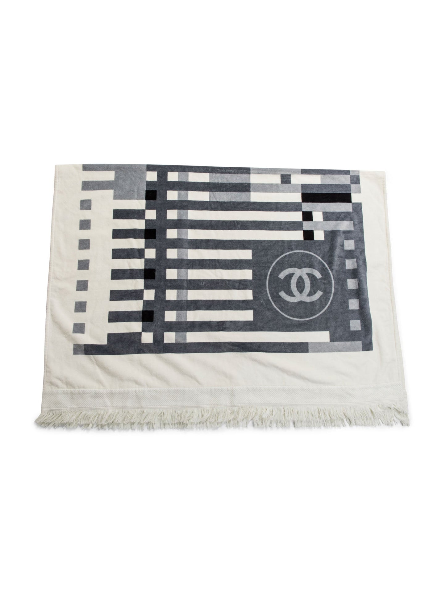 Chanel Cotton CC Logo Fringe Extra Large Towel White Grey Black