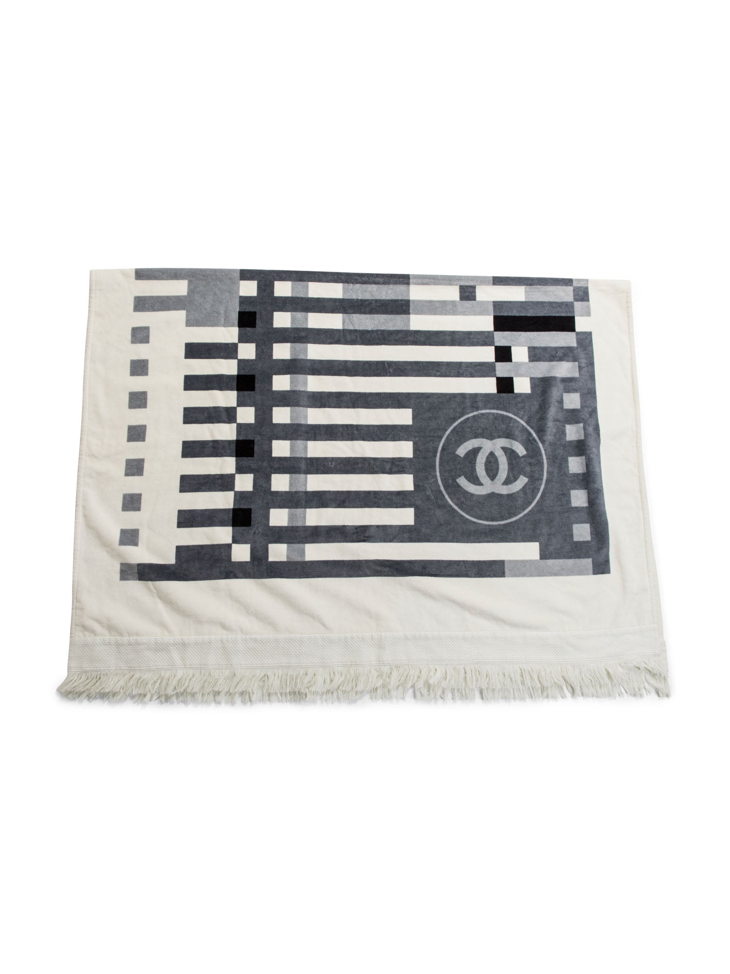 Chanel Cotton CC Logo Fringe Extra Large Towel White Grey Black