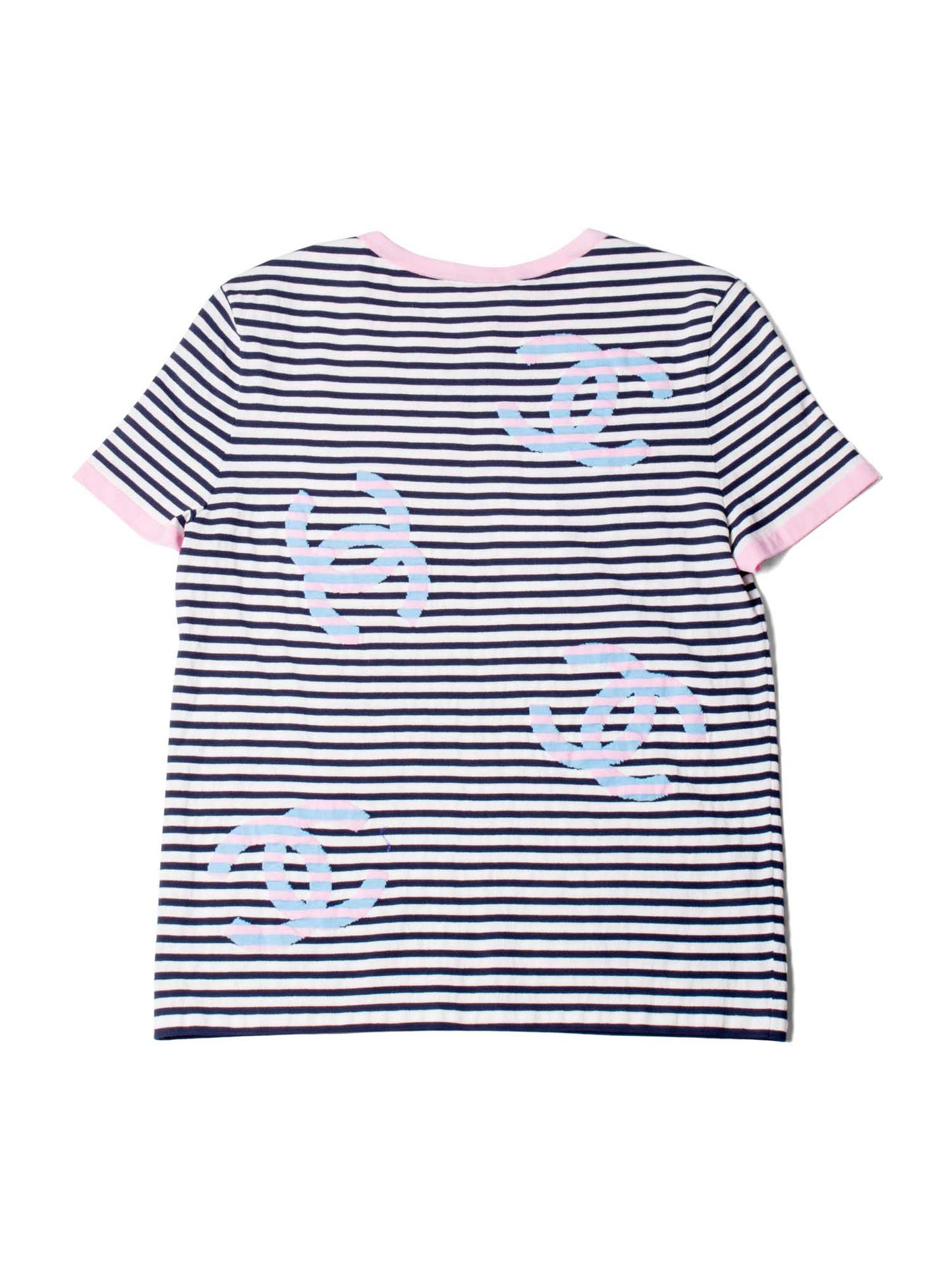 Chanel Cotton CC Logo Stripe La Pausa Top Blue Pink