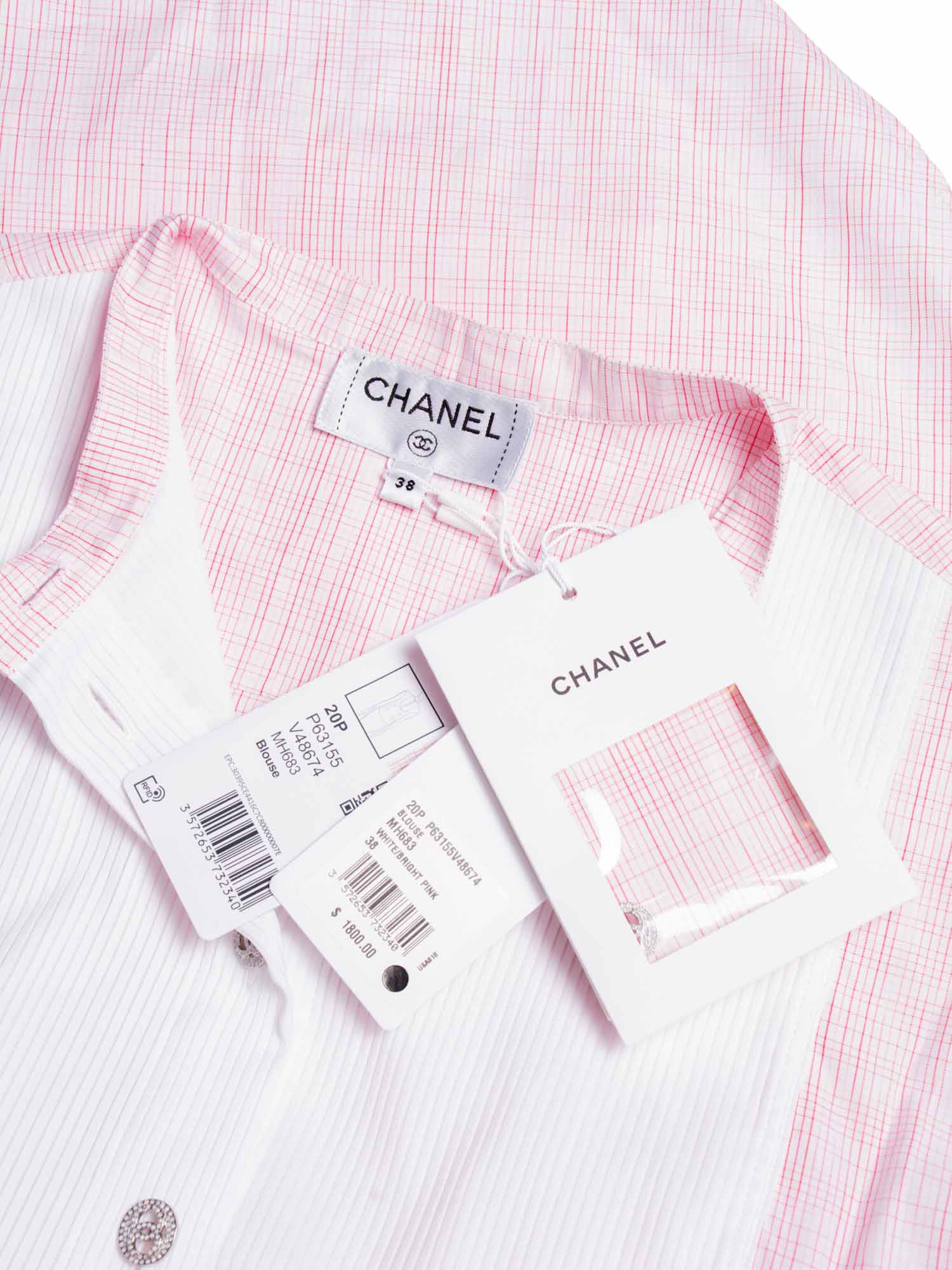 Chanel Cotton CC Logo Swarovski Buttons Sleeveless Top Red White