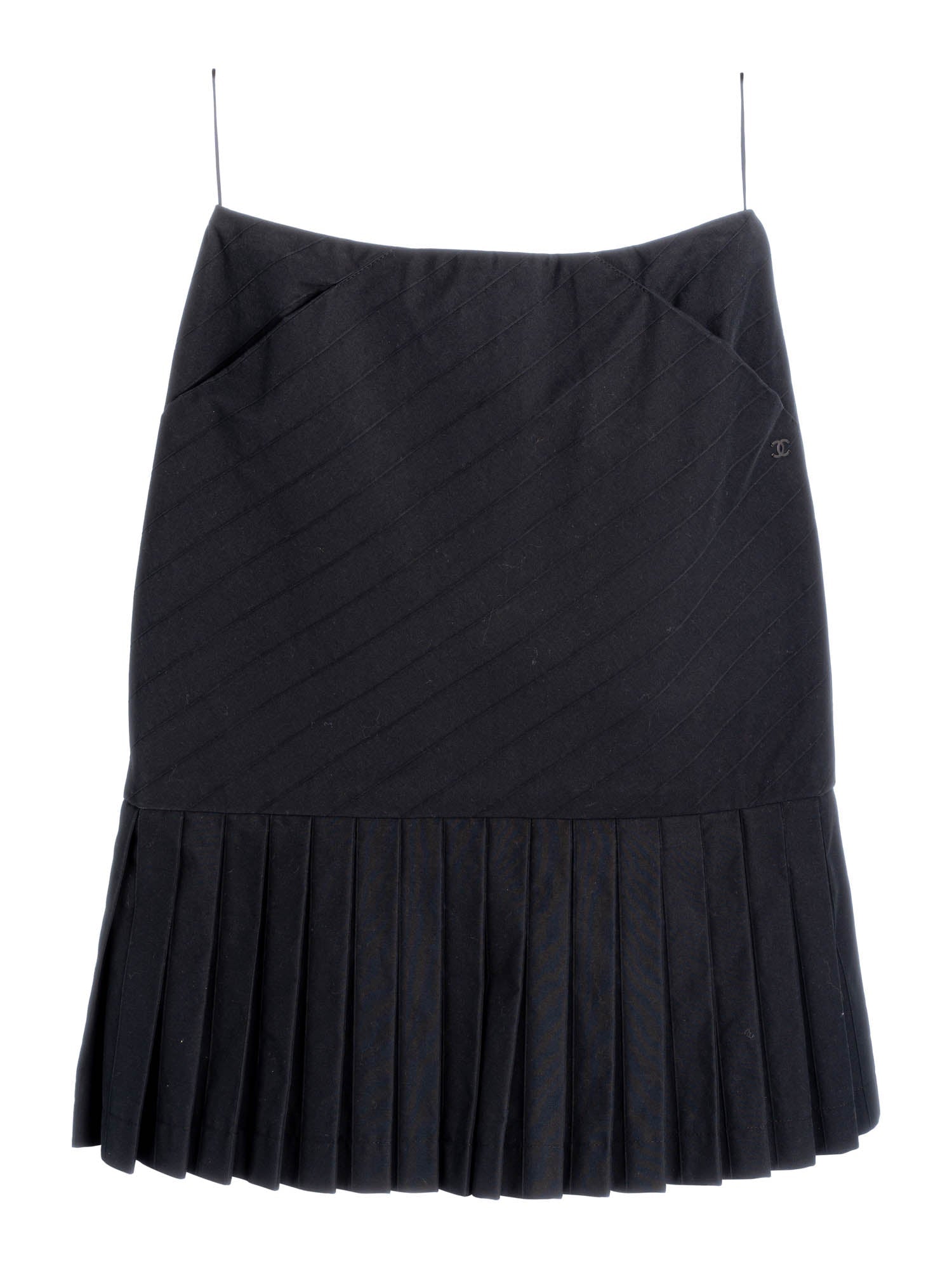 Chanel Cotton Pleated Midi Skirt Navy Blue