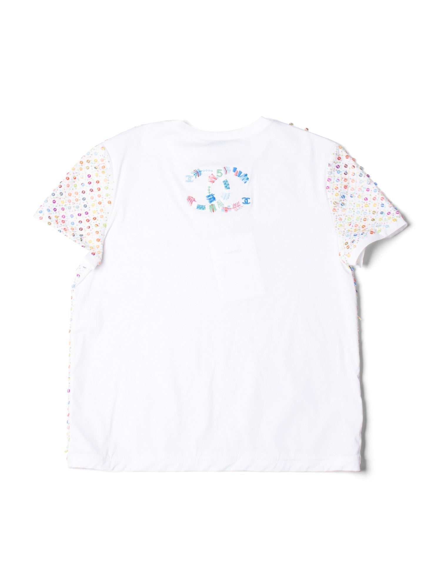 Chanel Cotton Sequin CC Logo La Pausa Top White
