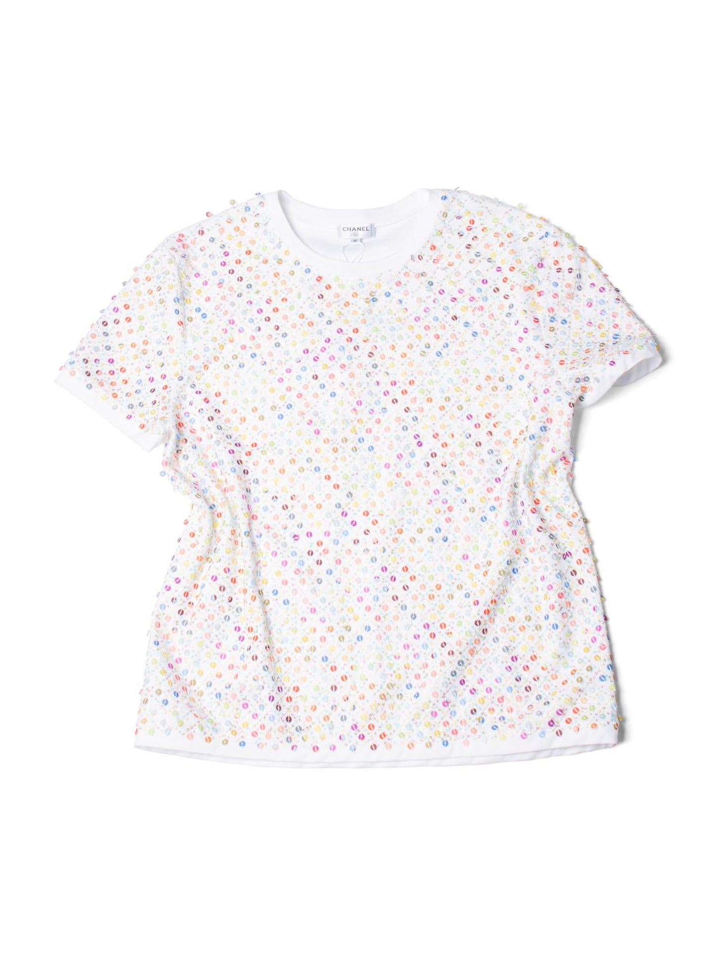 Chanel Cotton Sequin CC Logo La Pausa Top White