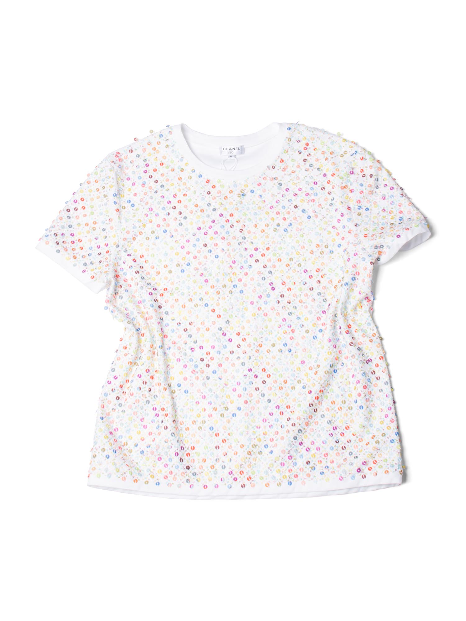 Chanel Cotton Sequin CC Logo La Pausa Top White