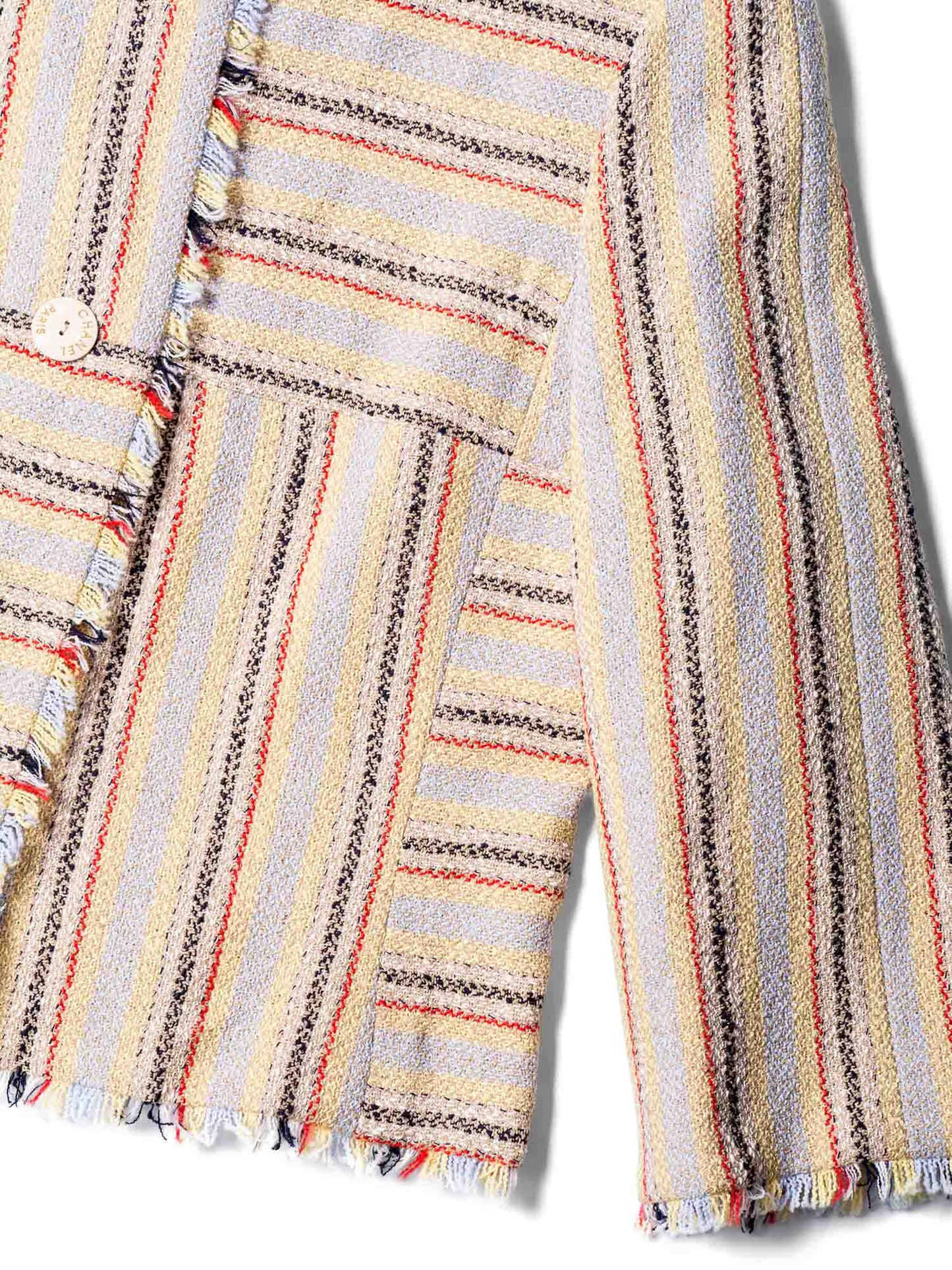 Chanel Cotton Tweed Fringe Striped Jacket Multicolor