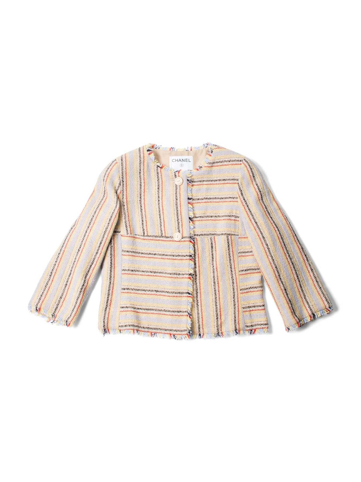 Chanel Cotton Tweed Fringe Striped Jacket Multicolor