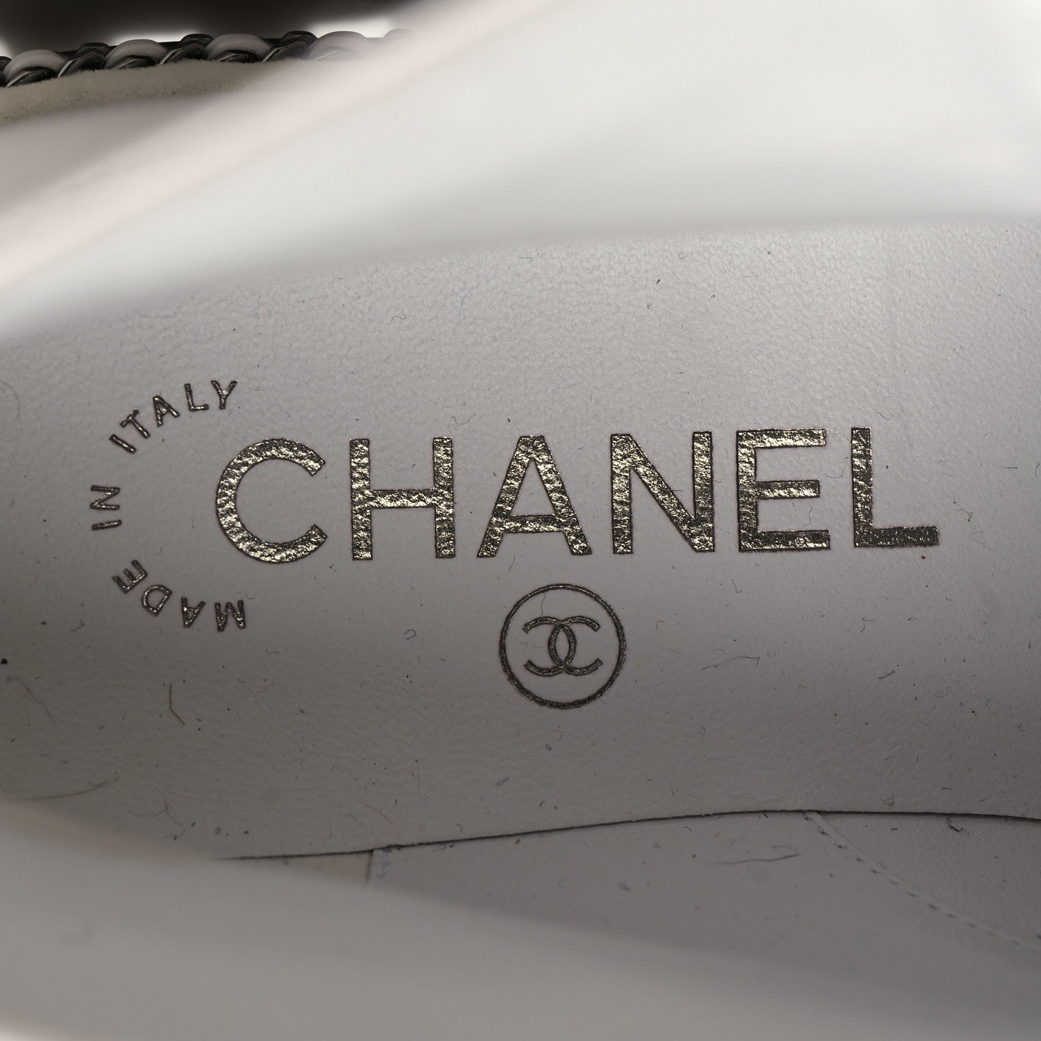 CHANEL CRAKLED CALFSKIN LEATHER PEARL CHAIN CC COMBAT BOOTS
