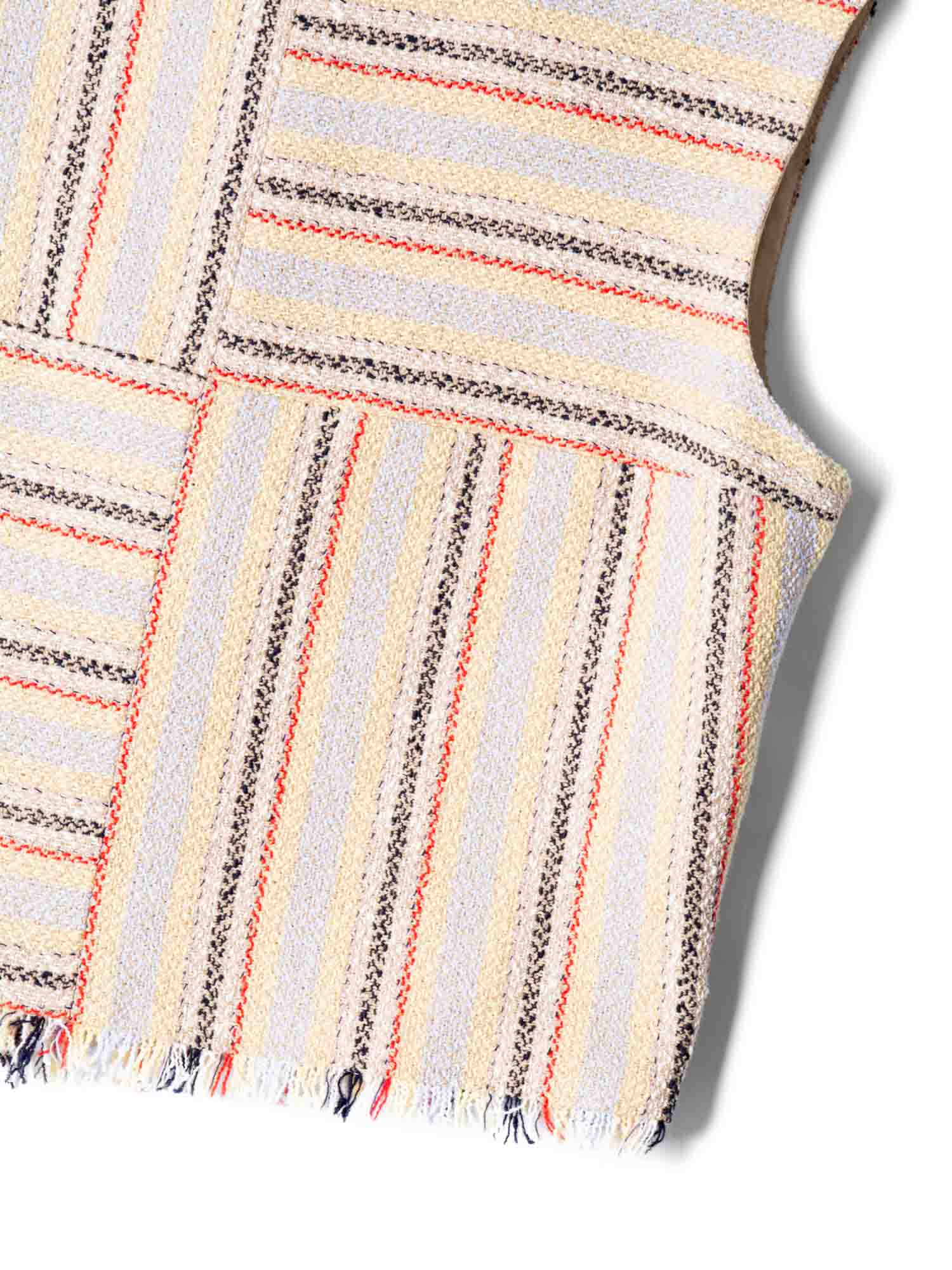 Chanel Cruise CC Logo Wooden Buttons Tweed Fringy Top Beige