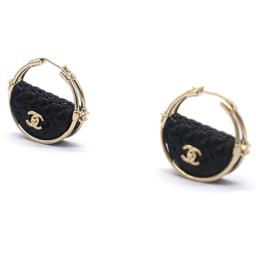 CHANEL CC CRUISE COLLECTION QUILTED FLAP BAG HOOP EARRINGS