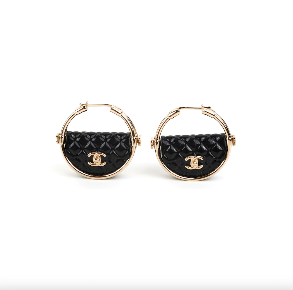 Chanel CC Cruise Collection Quilted Flap Hoop Earrings