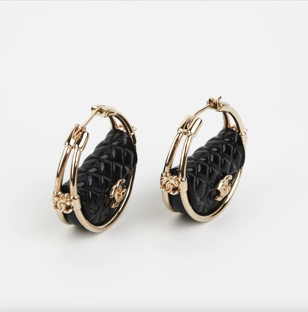 Chanel CC Cruise Collection Quilted Flap Hoop Earrings